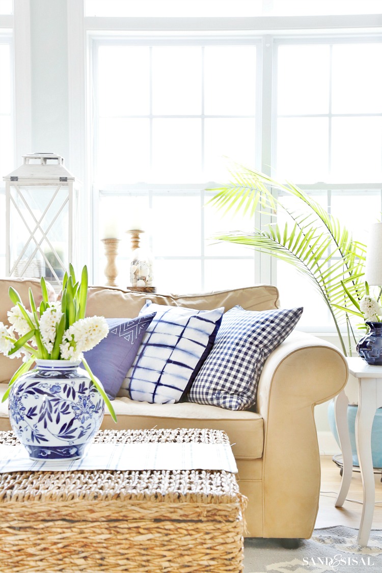 Blue and White Spring Living Room