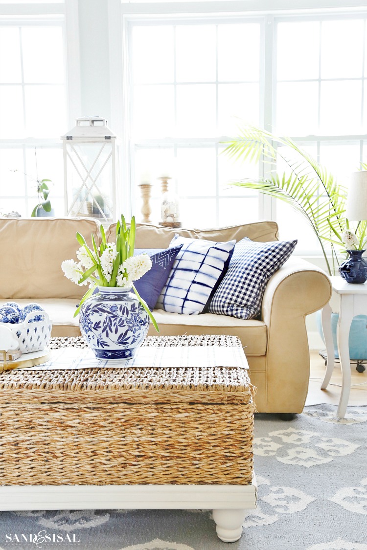 Blue and White Spring Living Room Tour