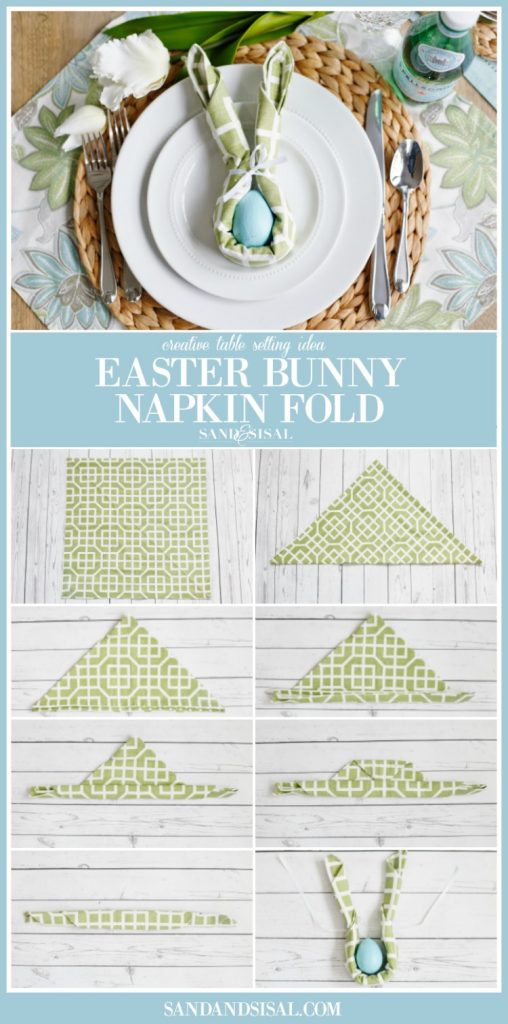 Easter Bunny Napkin Fold and Table Setting Idea Sand and Sisal
