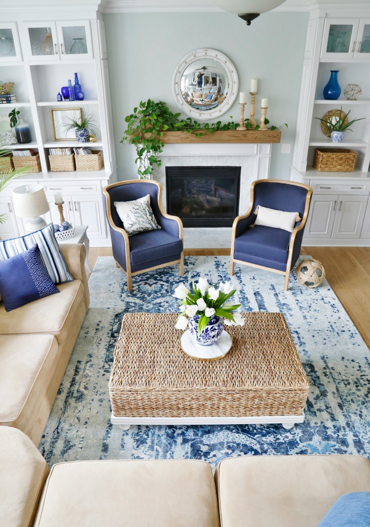 Blue and White Coastal Family Room