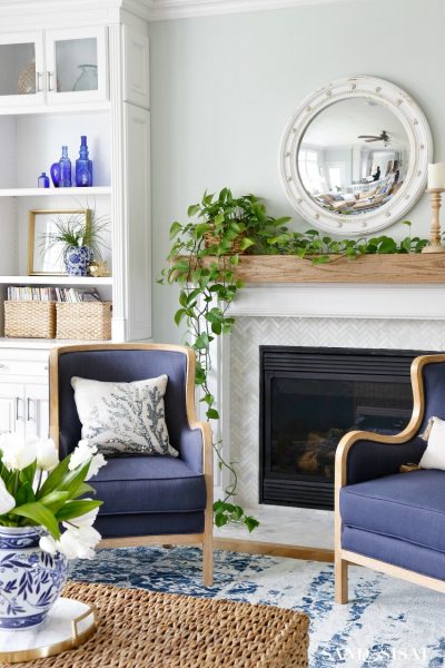 Blue and White Coastal Living Room Updates