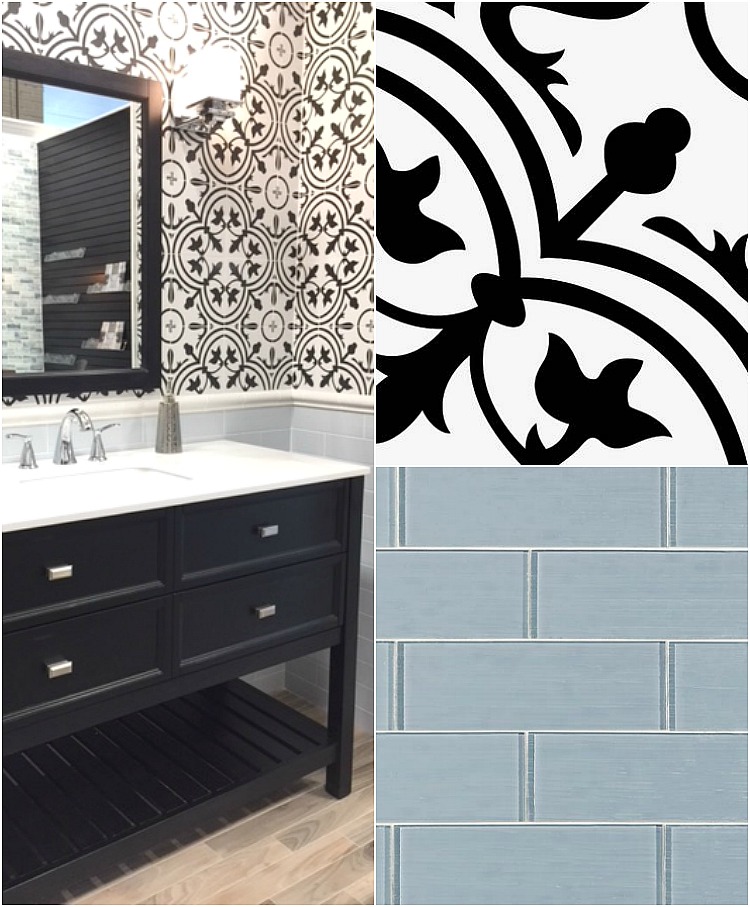 Black and white cement tile bathroom