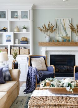 Navy and Neutral Fall Living Room + Kitchen Tour - Sand and Sisal