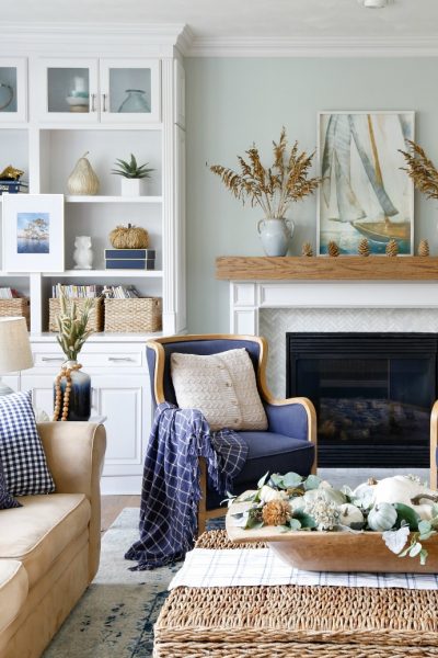 Navy and Neutral Fall Living Room and Kitchen Tour