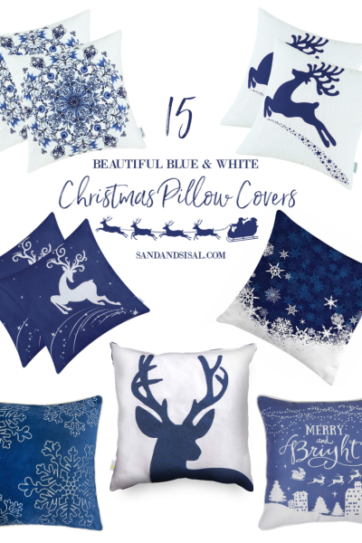 15 Beautiful Blue and White Christmas Pillow Covers