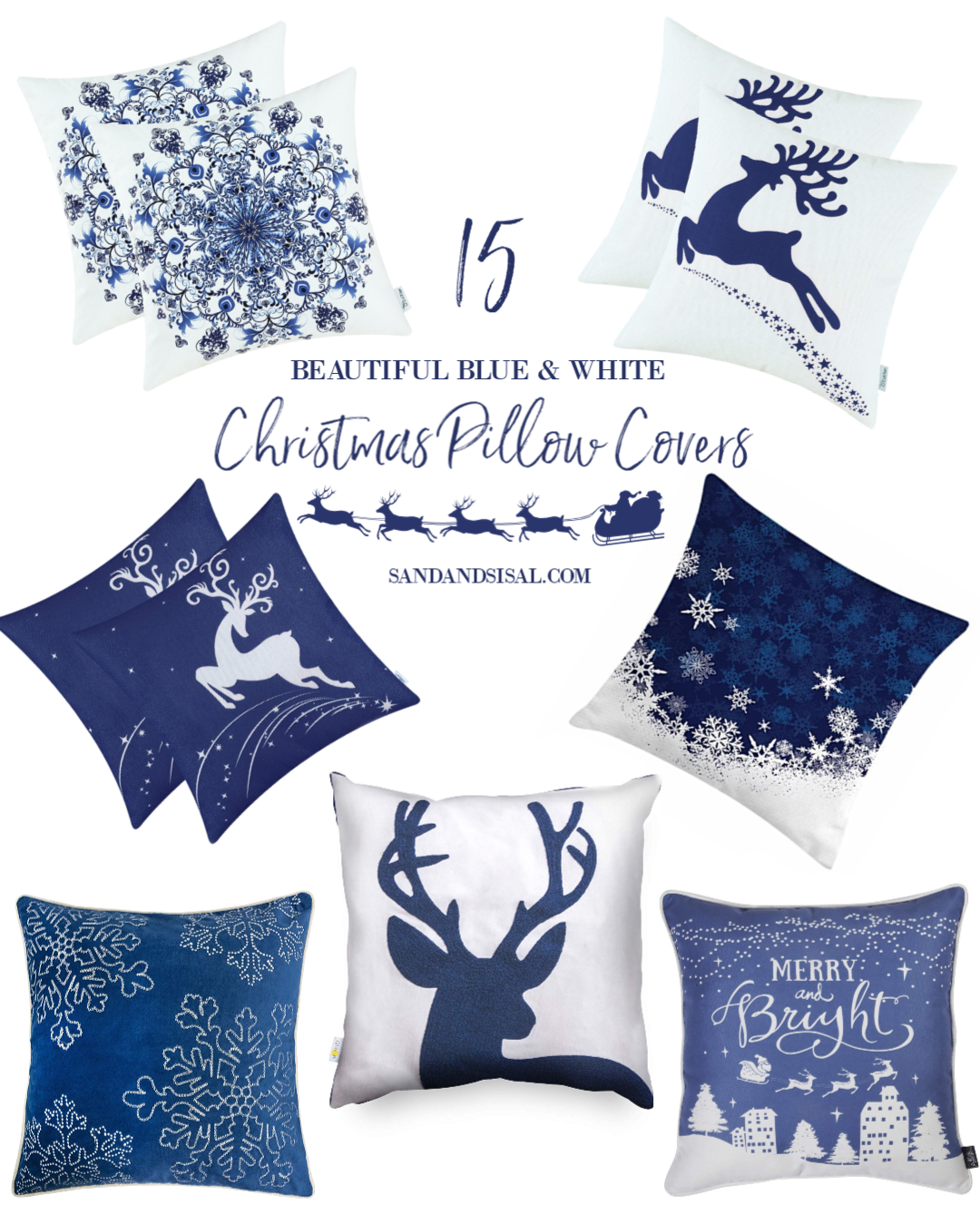 blue christmas pillows