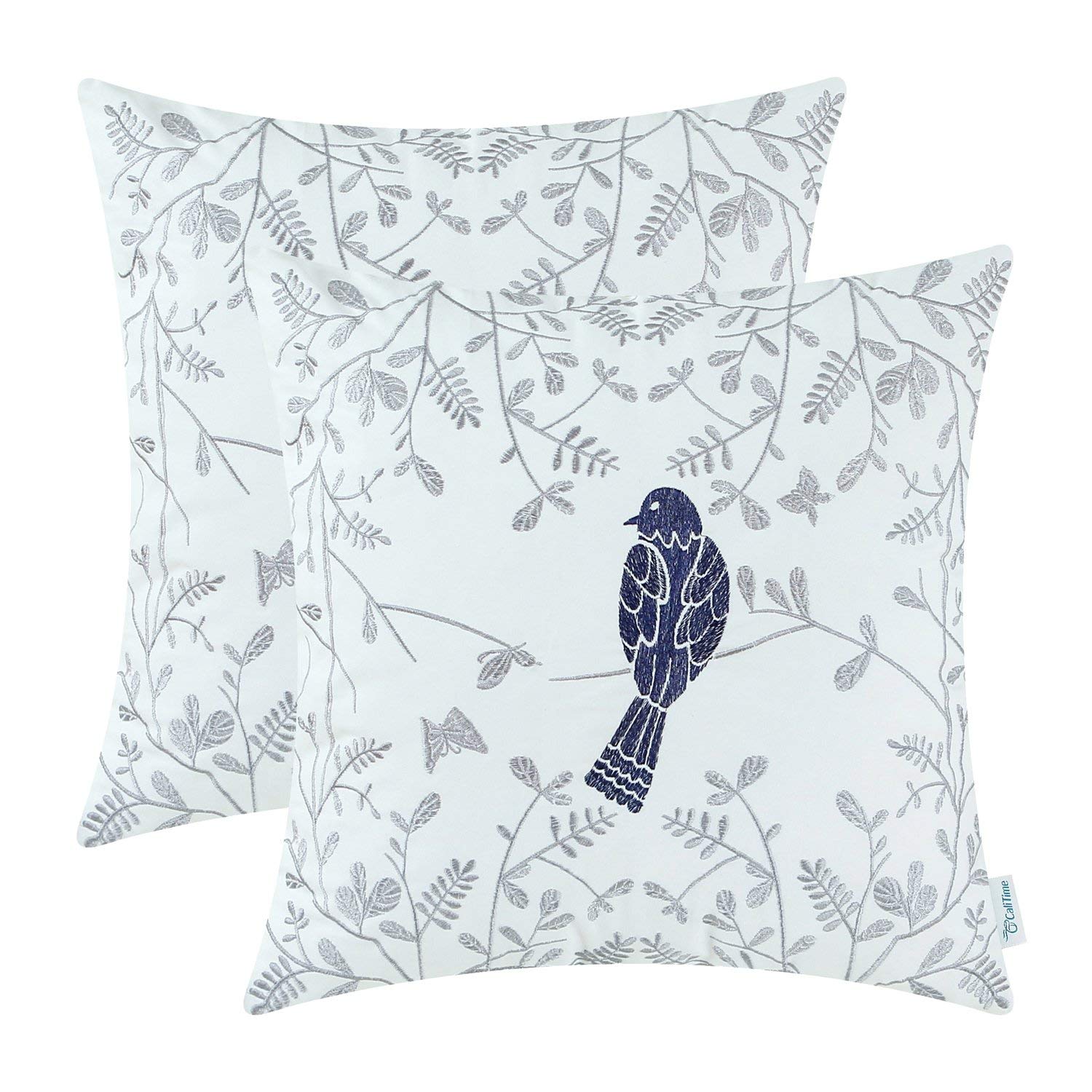 Blue and Gray Christmas Bird Pillow Cover