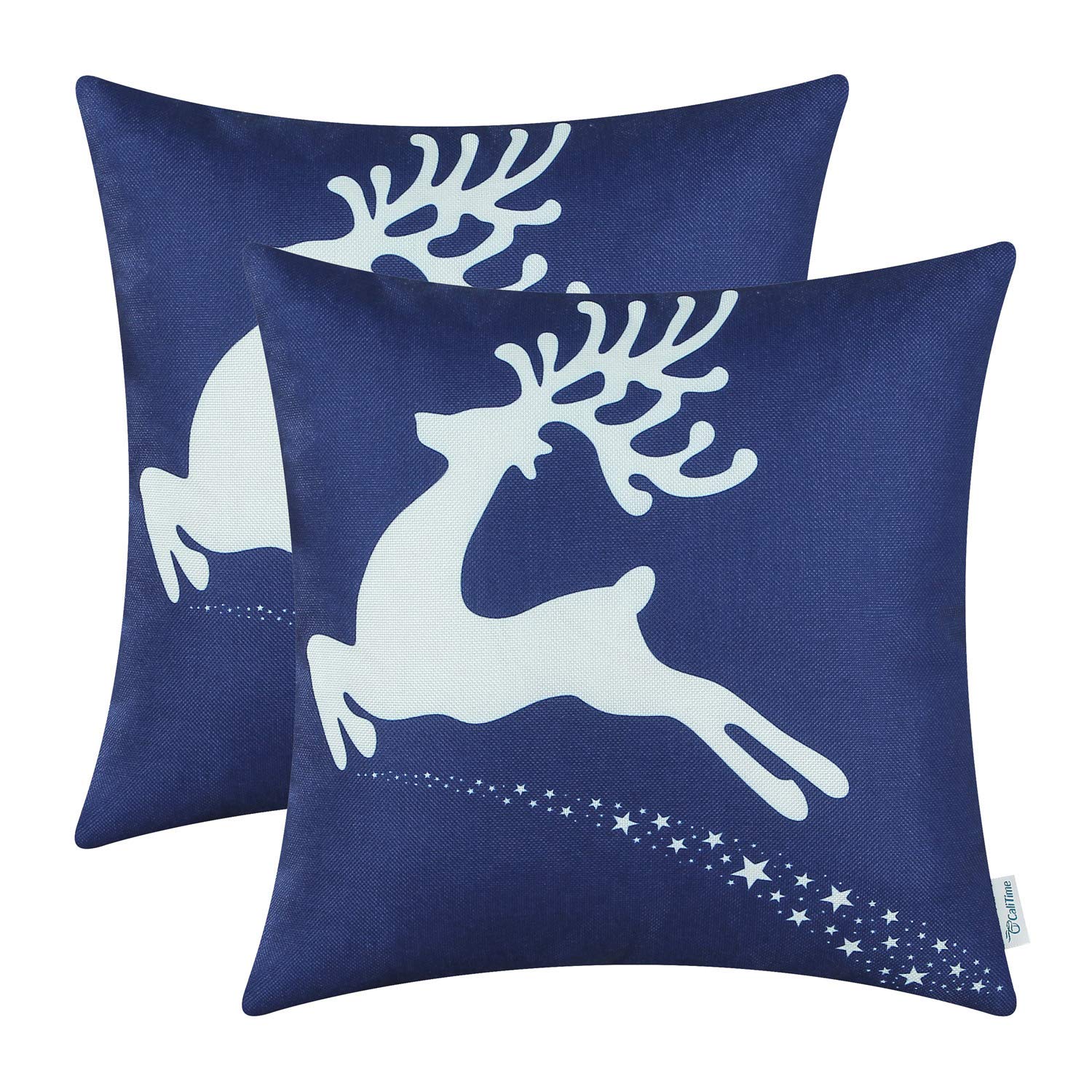 Navy Blue Reindeer Pillow Cover