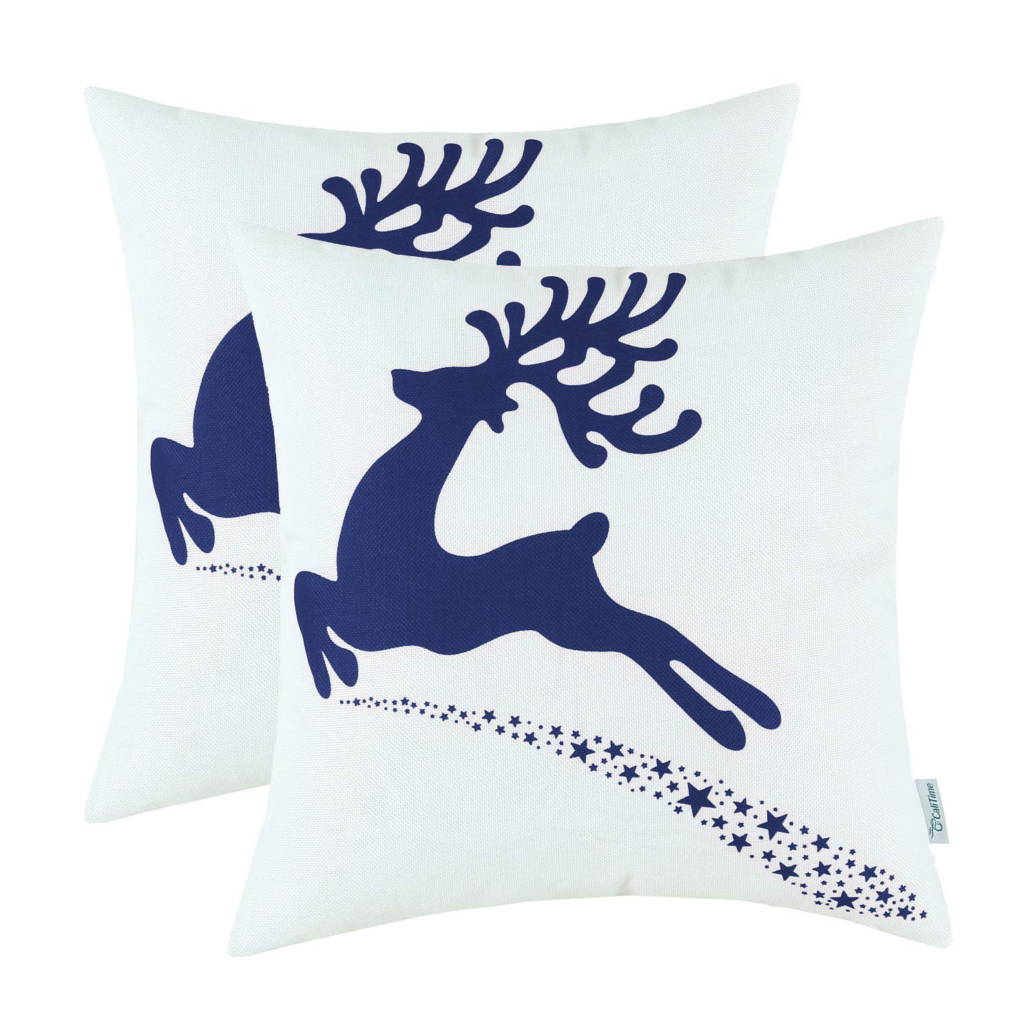 Navy Blue and White Reindeer Pillow Cover