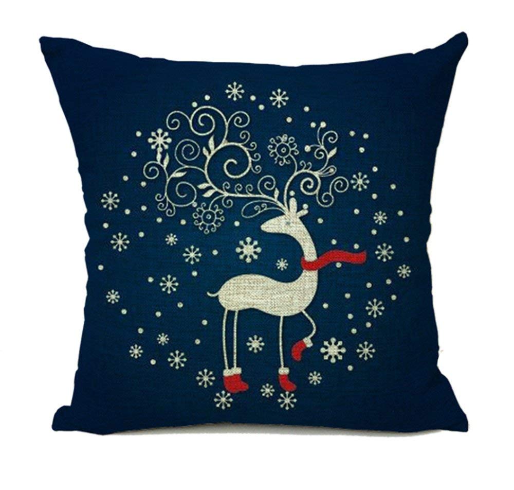 Navy Deer Christmas Pillow Cover