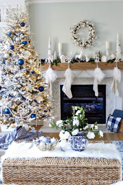 Blue and White Christmas Tree