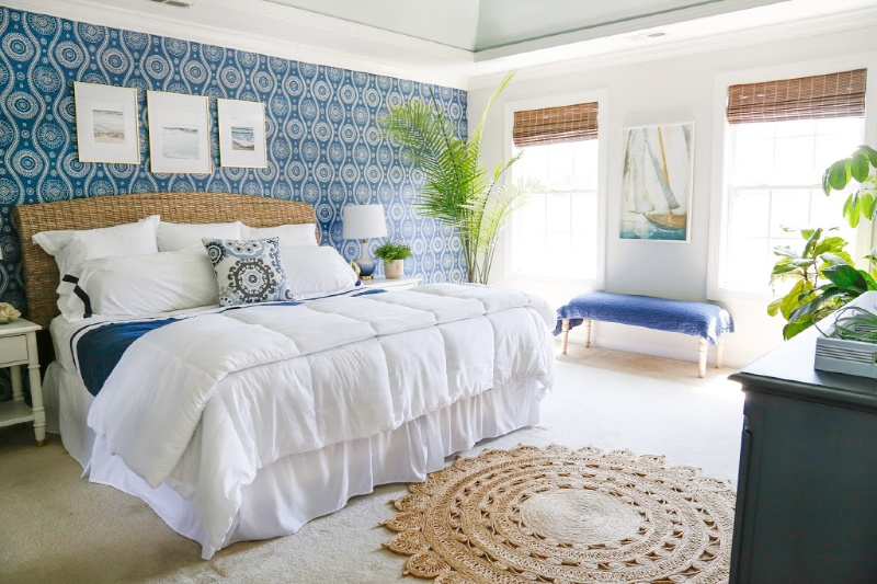 Blue and White Coastal Bedroom