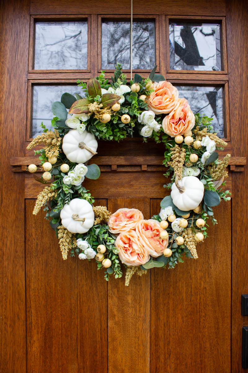 White Pumpkin Floral Fall Wreath