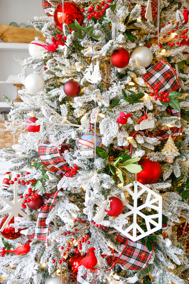 Red and White Flocked Christmas Tree 3